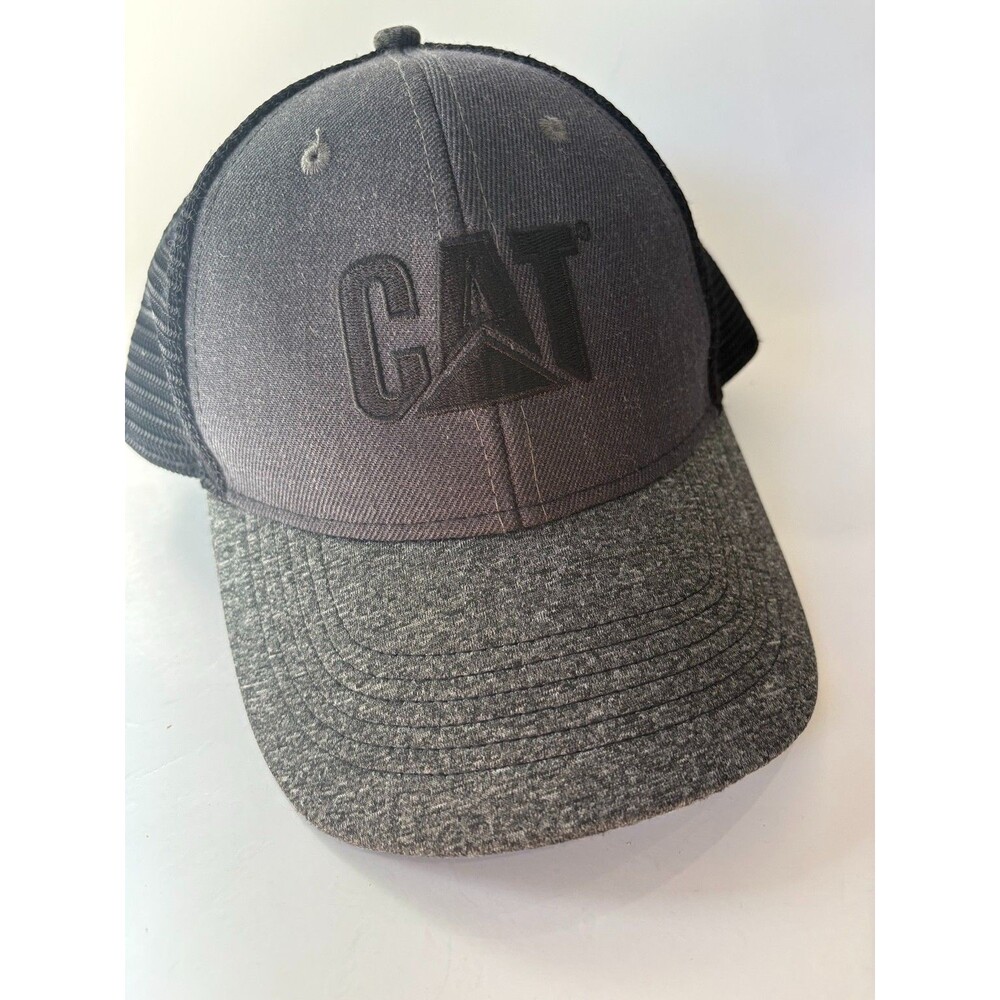 CAT Caterpillar Trucker Hat Black Gray Mesh Snapback Embroidered Logo Cap
